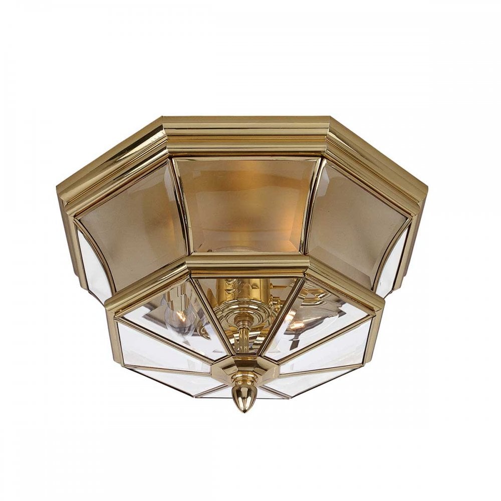 QZ-NEWBURY-F-PB Newbury 3 Light Outdoor Ceiling Flush Lacquered Polished Brass