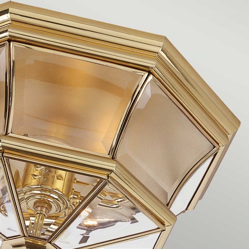 QZ-NEWBURY-F-PB Newbury 3 Light Outdoor Ceiling Flush Lacquered Polished Brass