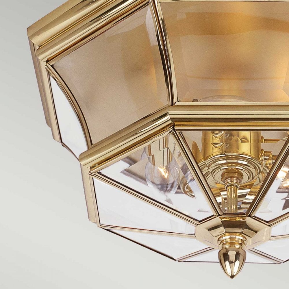 QZ-NEWBURY-F-PB Newbury 3 Light Outdoor Ceiling Flush Lacquered Polished Brass