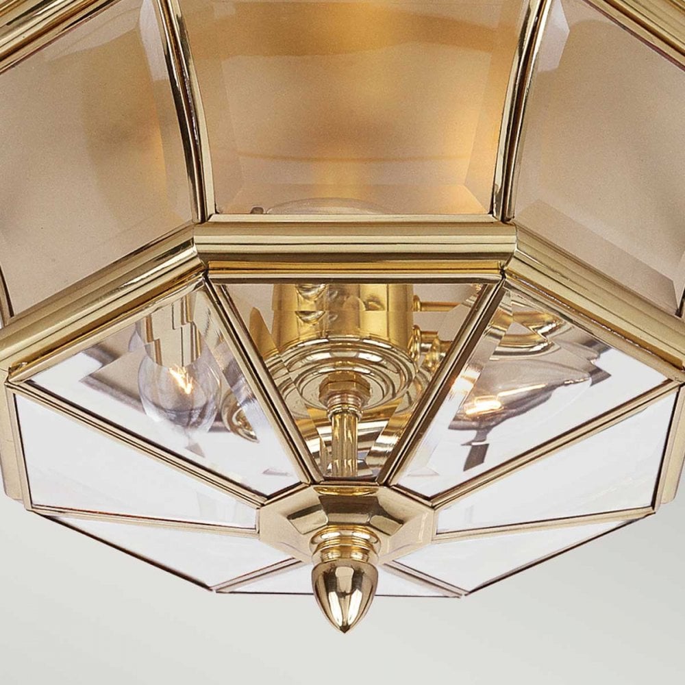 QZ-NEWBURY-F-PB Newbury 3 Light Outdoor Ceiling Flush Lacquered Polished Brass