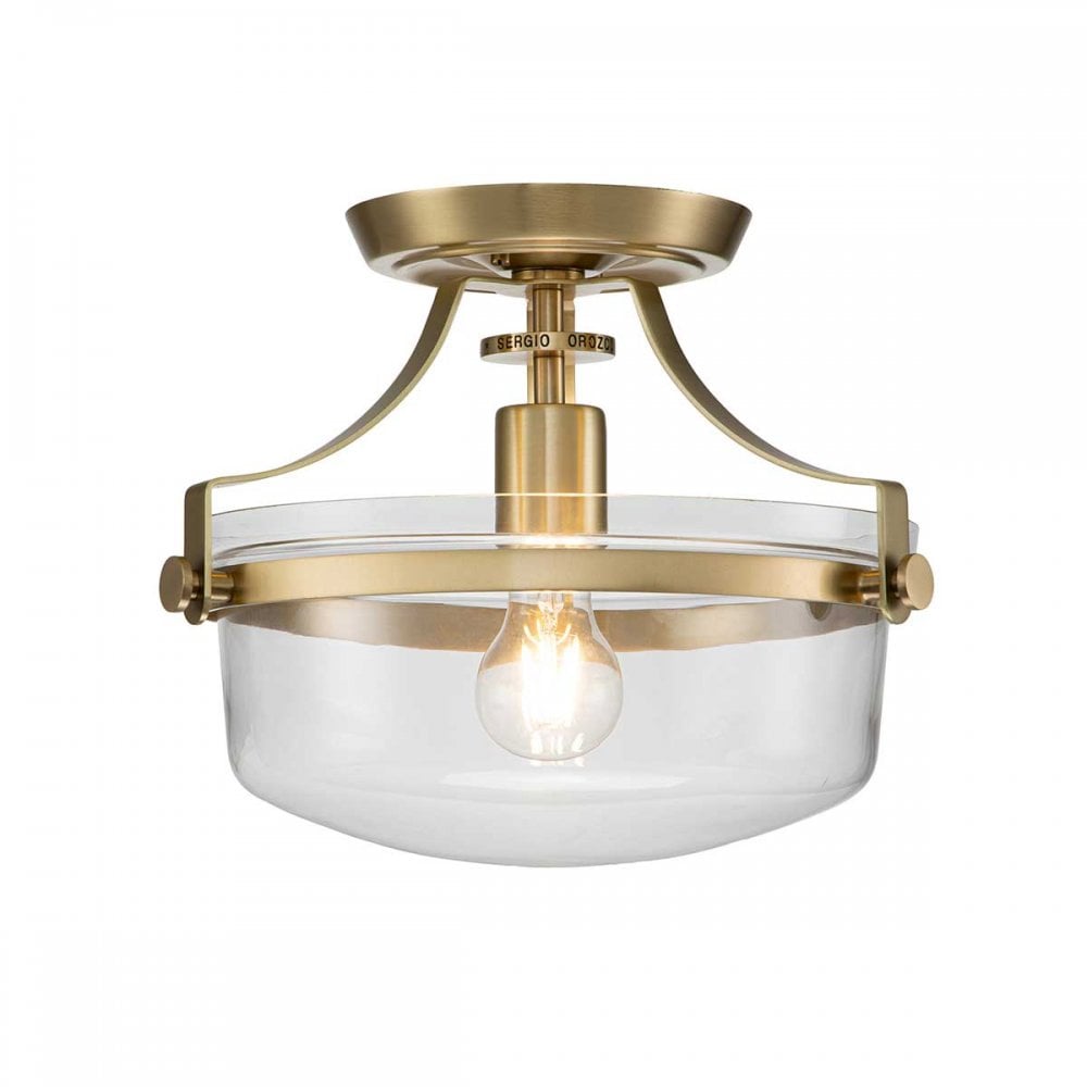 QZ-PENN-STATION-F-BB Penn Station 1 Light Ceiling Semi-Flush Brushed Brass