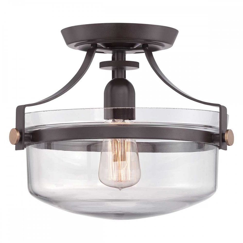 QZ-PENN-STATION-F-WT Penn Station 1 Light Ceiling Semi-Flush Western Bronze
