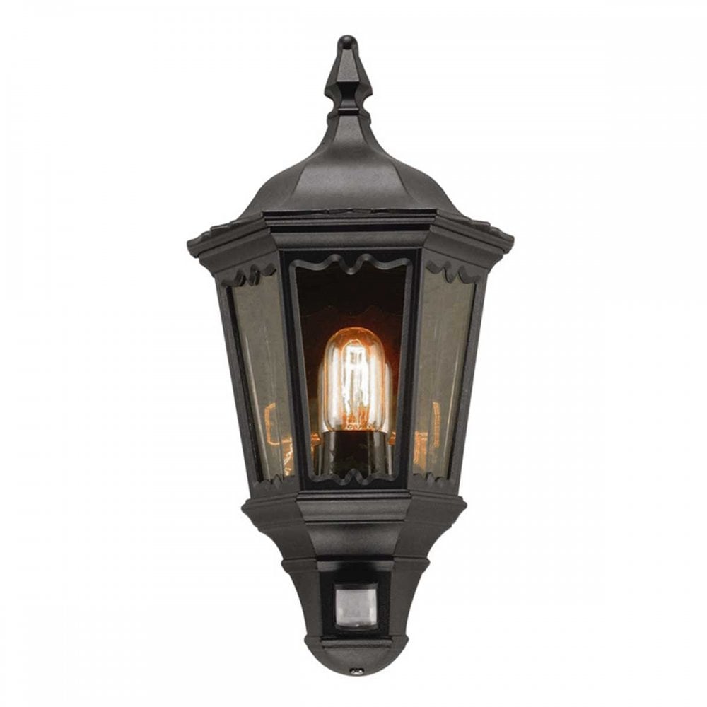 MD7-PIR-BLACK Medstead Outdoor 1 Light Half Lantern with PIR Black