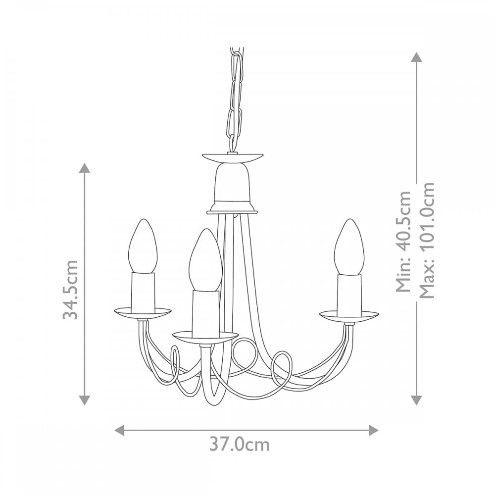 MN3-BLACK Minster 3 Light Chandelier Black