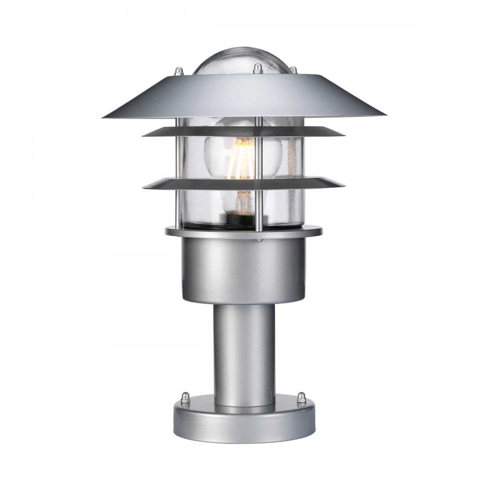HELSINGOR-PED Helsingor Outdoor 1 Light Pedestal Lantern Silver