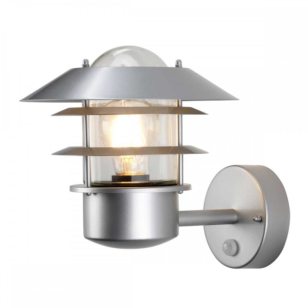 HELSINGOR-PIR Helsingor Outdoor 1 Light PIR Wall Lantern Silver