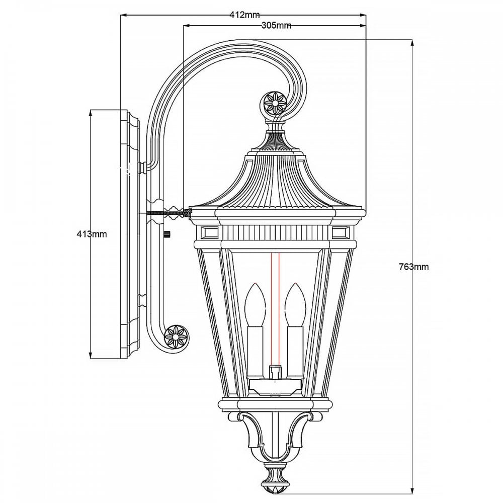 FE-COTSLN2-L-BK Cotswold Lane Outdoor 3 Light Large Wall Lantern Black