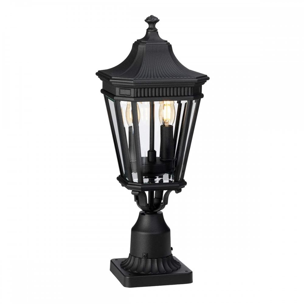 FE-COTSLN3-M-BK Cotswold Lane Outdoor 2 Light Medium Pedestal Black