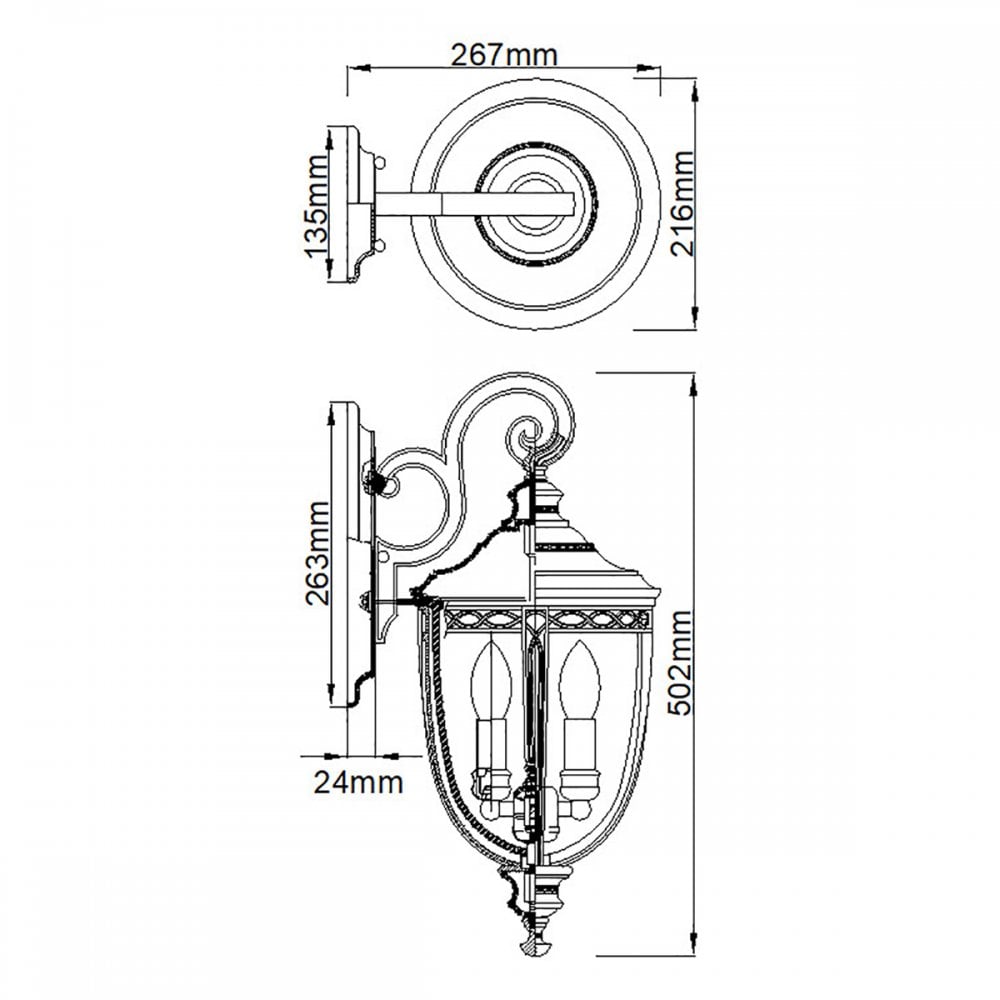 FE-EB2-M-BLK English Bridle Outdoor 3 Light Medium Wall Lantern Black