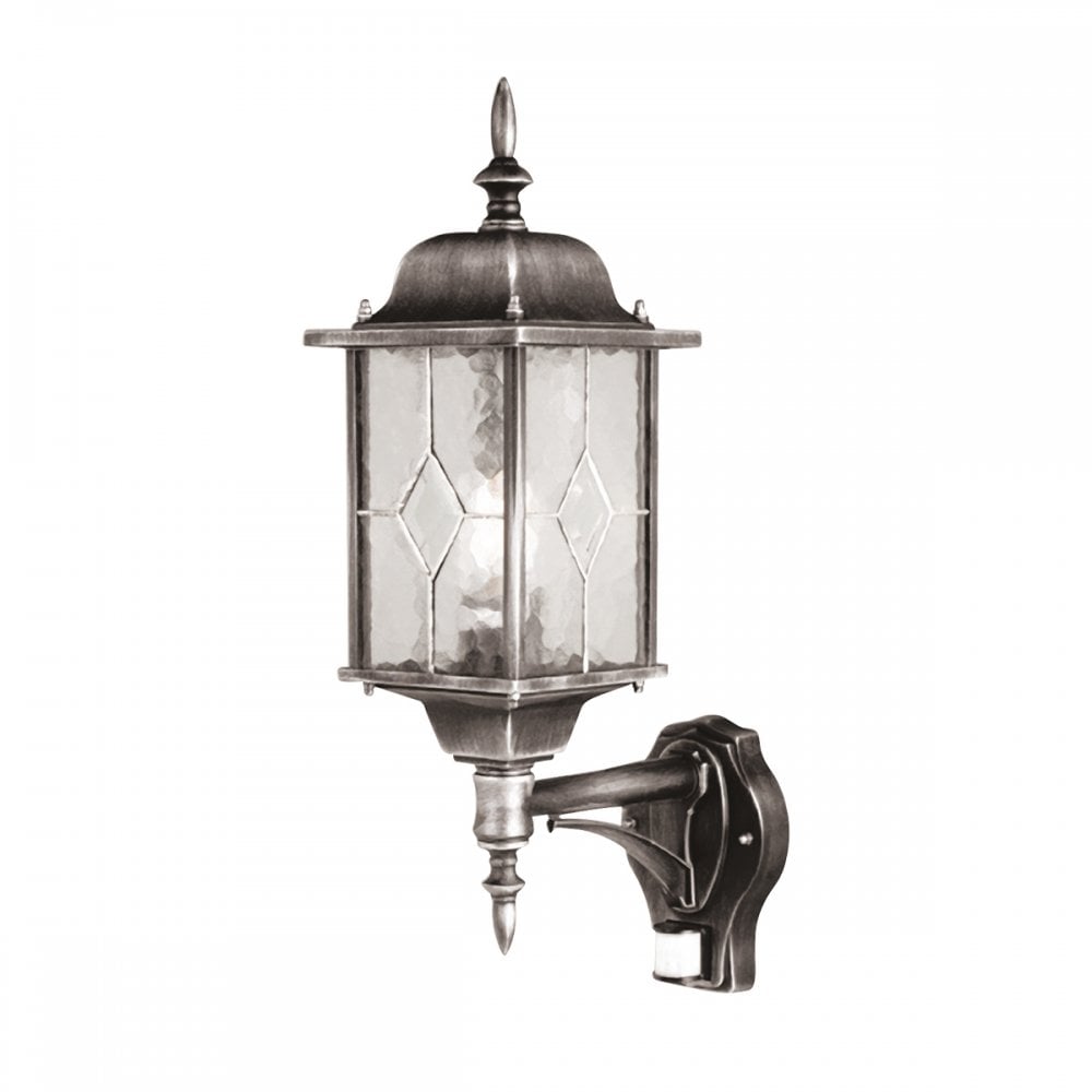 WX1-PIR Wexford Outdoor 1 Light Up Wall Lantern with PIR Black/Silver