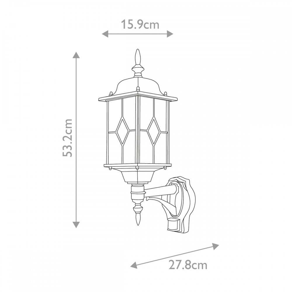 WX1-PIR Wexford Outdoor 1 Light Up Wall Lantern with PIR Black/Silver