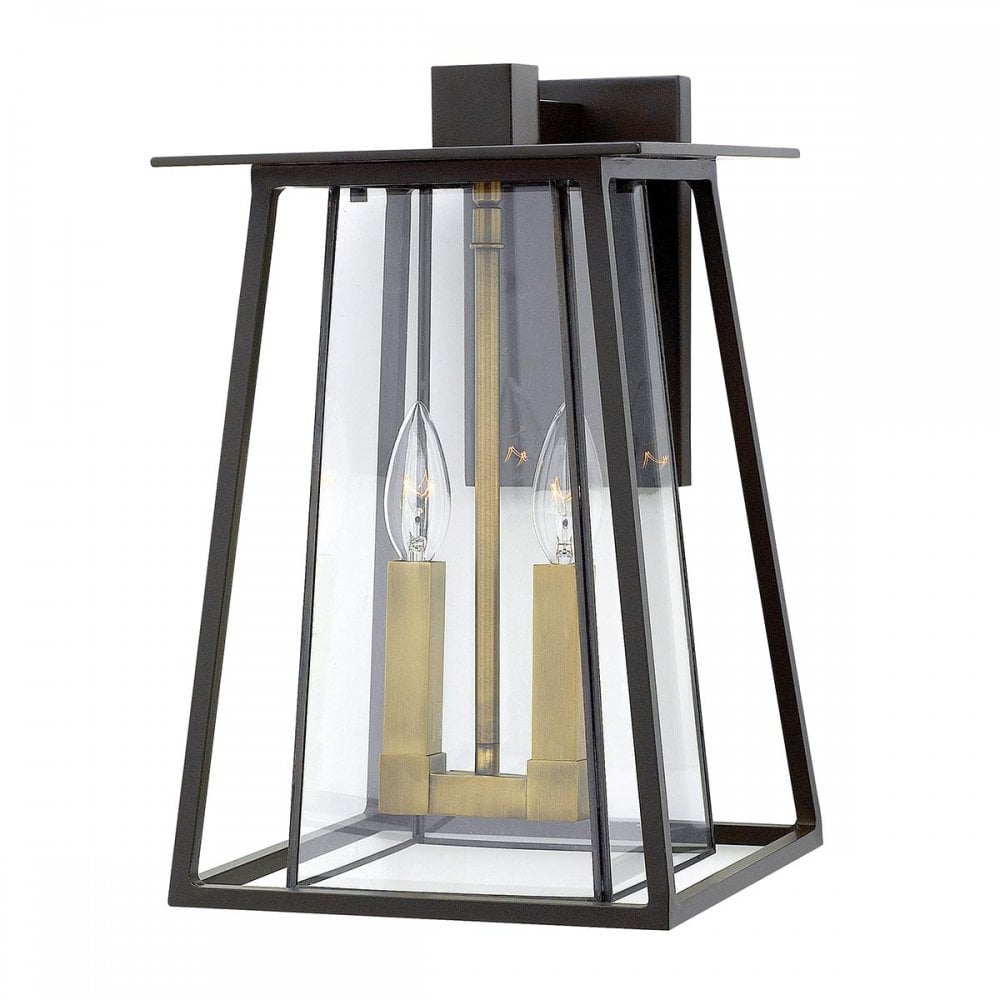 HK-WALKER2-L Walker Outdoor 2 Light Large Wall Lantern Buckeye Bronze with Heritage Brass