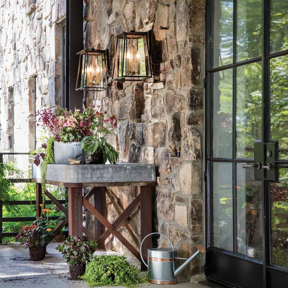 HK-WALKER2-L Walker Outdoor 2 Light Large Wall Lantern Buckeye Bronze with Heritage Brass