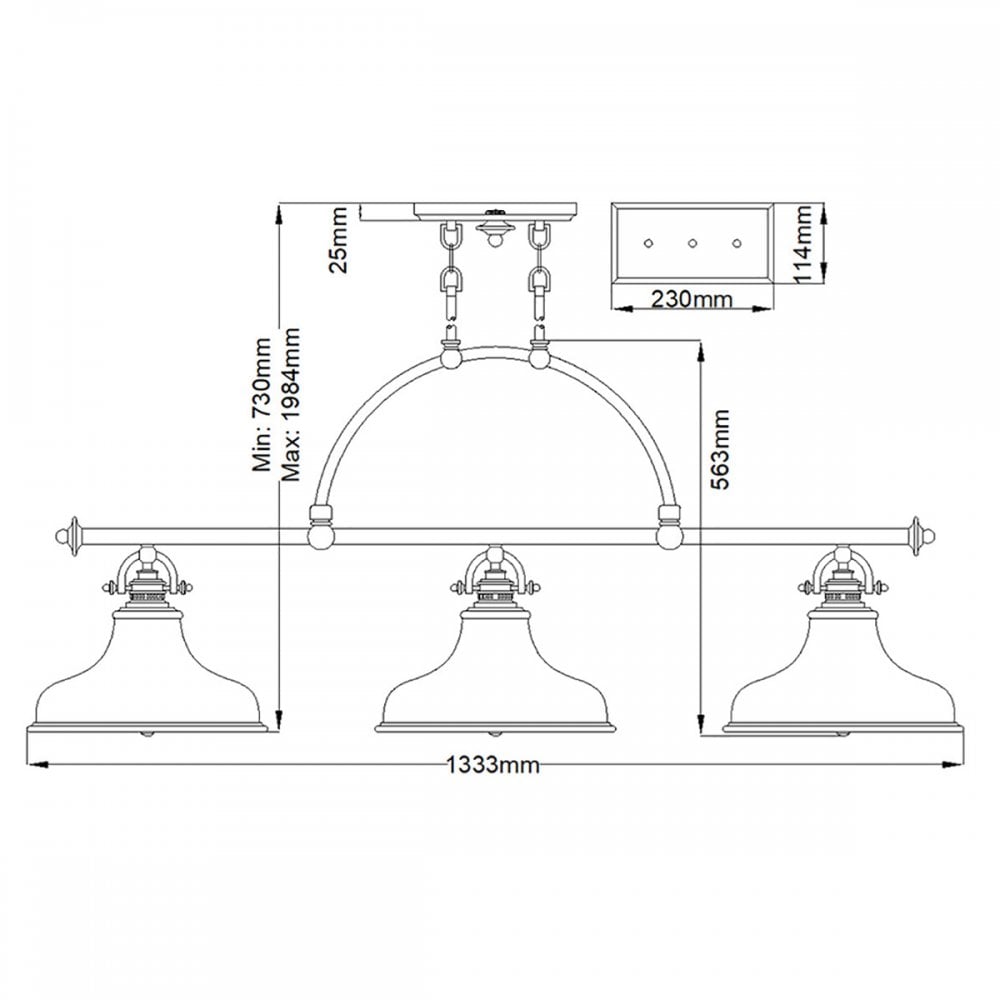 QZ-EMERY3P-WS Emery 3 Light Island Chandelier Weathered Brass