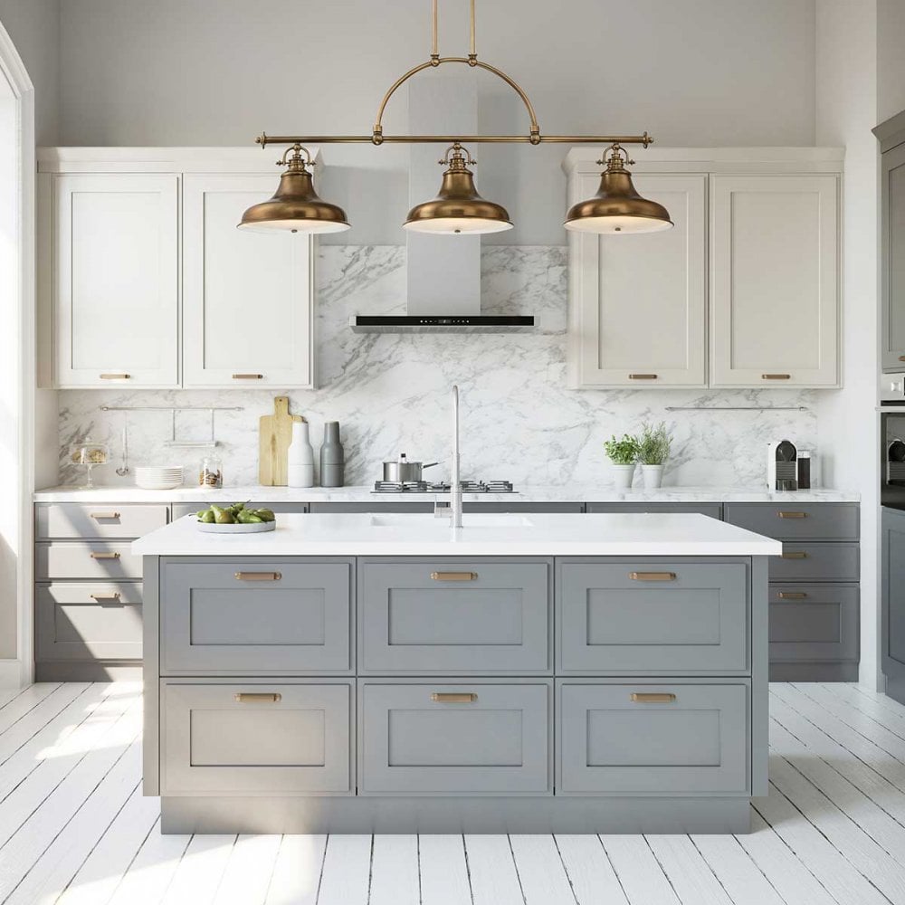 QZ-EMERY3P-WS Emery 3 Light Island Chandelier Weathered Brass