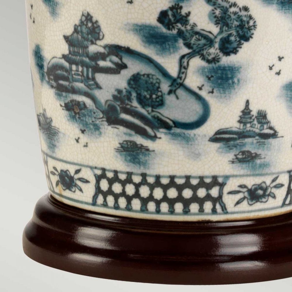 BLUE-TRAD-WP-TL Blue Traditional 1 Light Table Lamp Blue and White