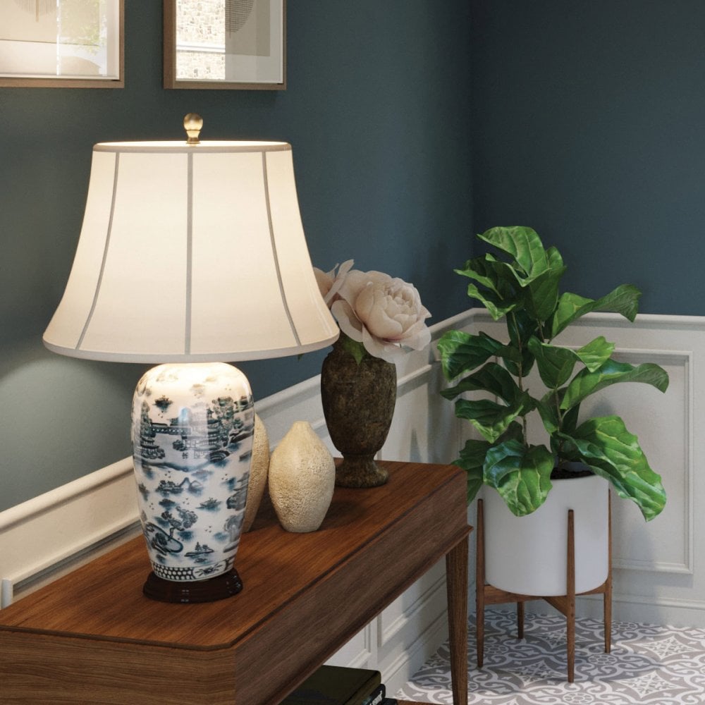BLUE-TRAD-WP-TL Blue Traditional 1 Light Table Lamp Blue and White