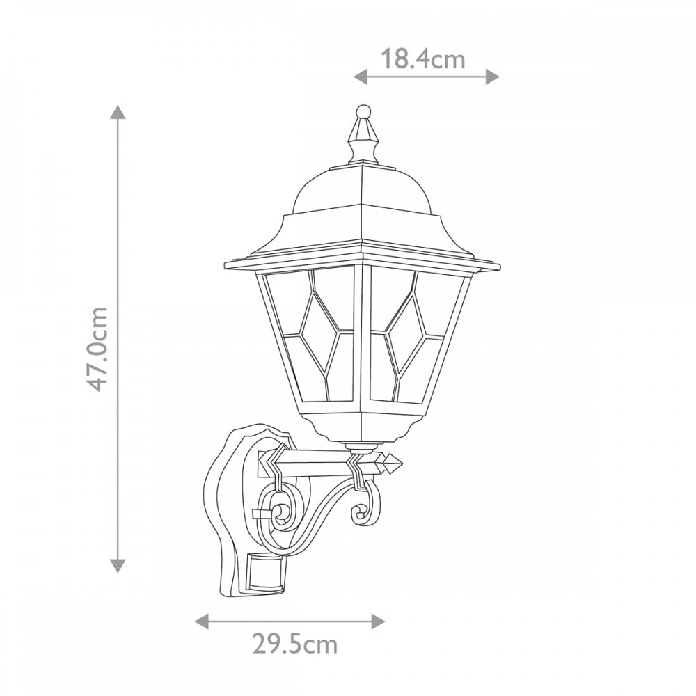 NR1-PIR-BLACK Norfolk Outdoor 1 Light Up Wall Lantern with PIR Black