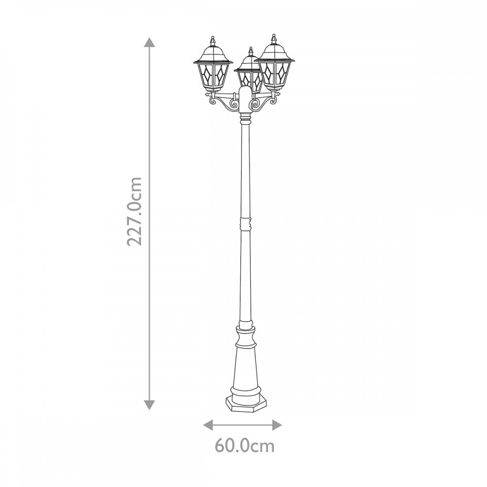 NR8-BLK Norfolk Outdoor 3 Light Lamp Post Black