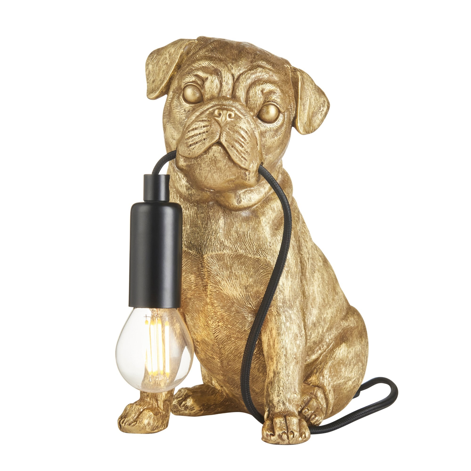 107324 Pug Puppy Table Lamp Gold & Black