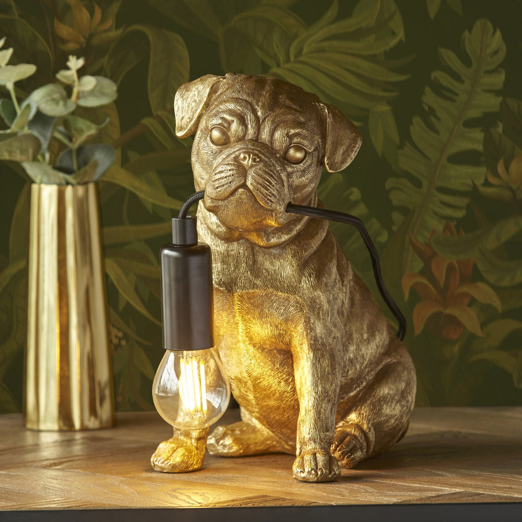 107324 Pug Puppy Table Lamp Gold & Black