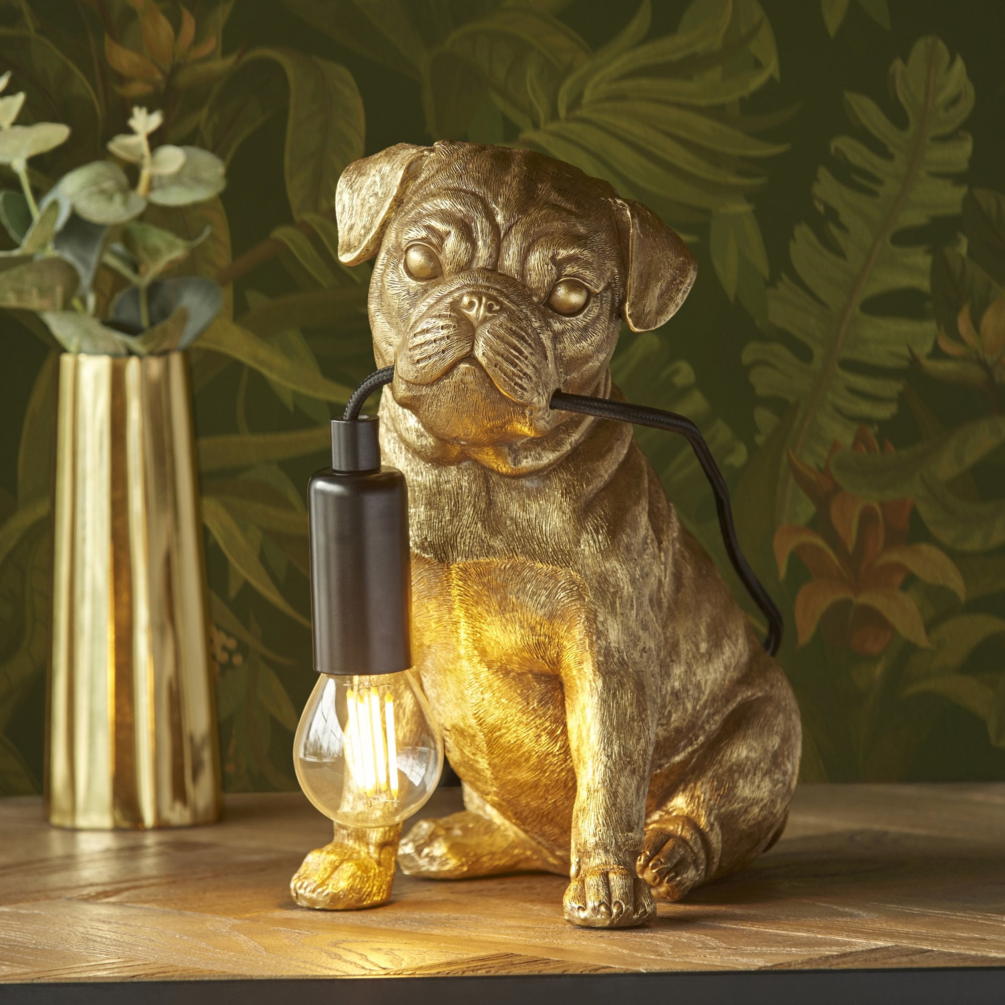 107324 Pug Puppy Table Lamp Gold & Black