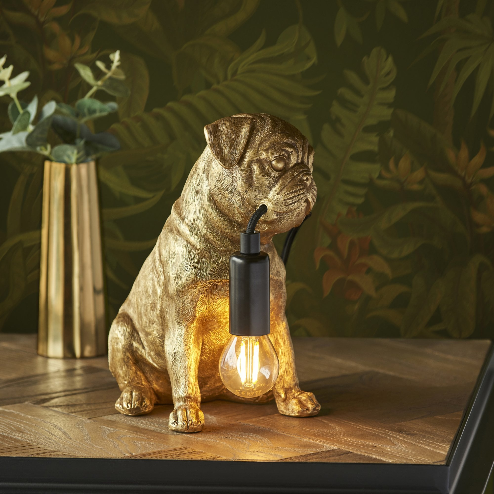 107324 Pug Puppy Table Lamp Gold & Black