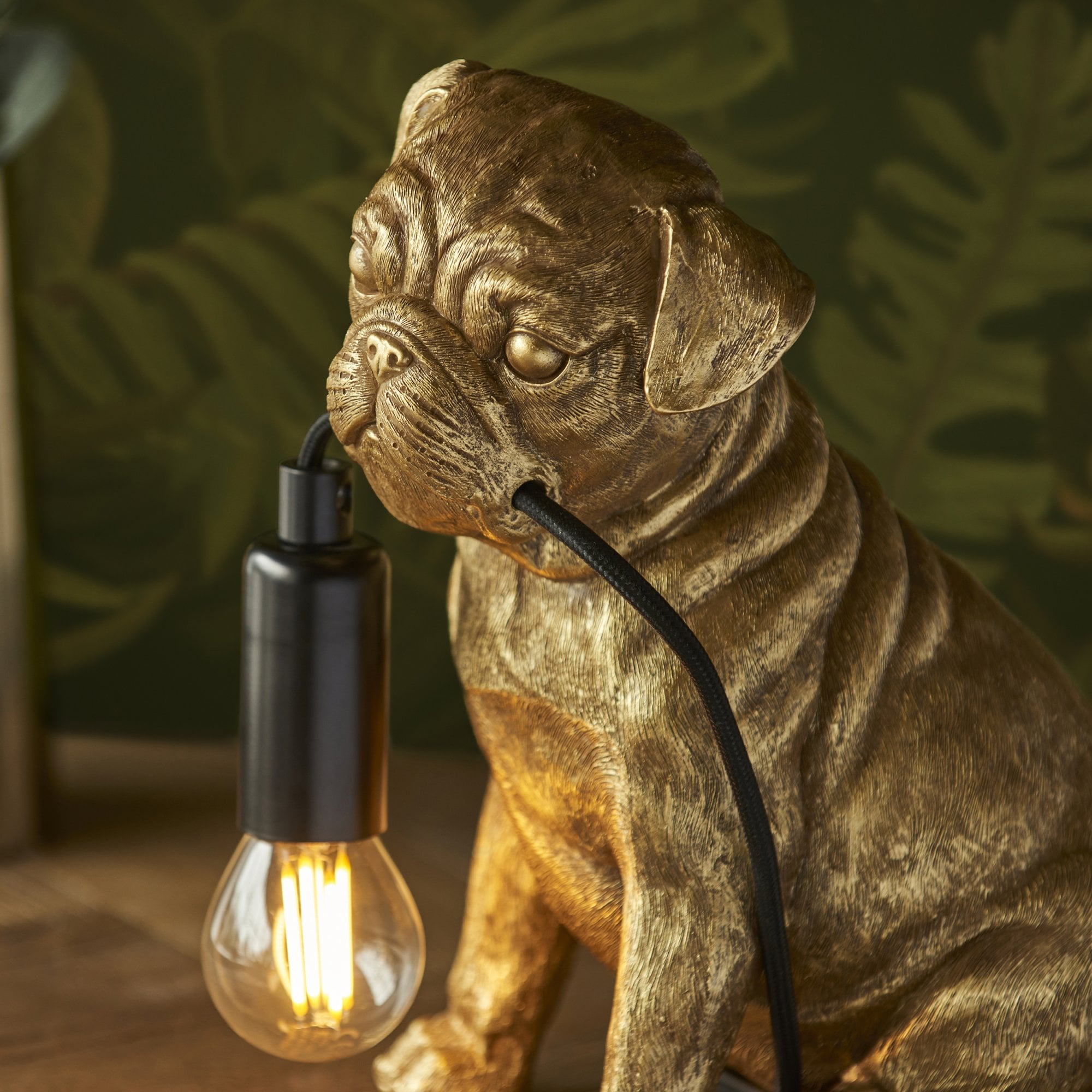 107324 Pug Puppy Table Lamp Gold & Black