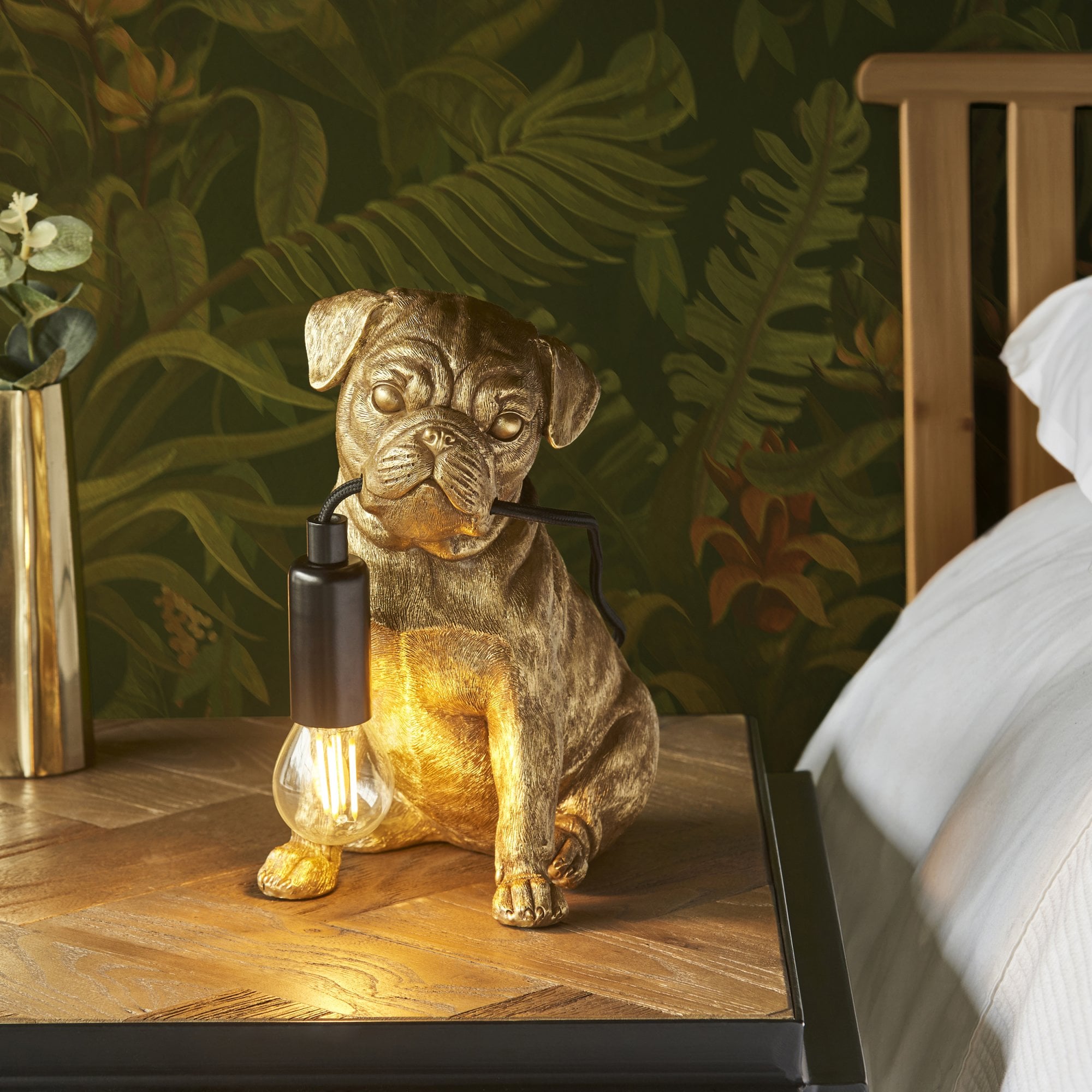 107324 Pug Puppy Table Lamp Gold & Black
