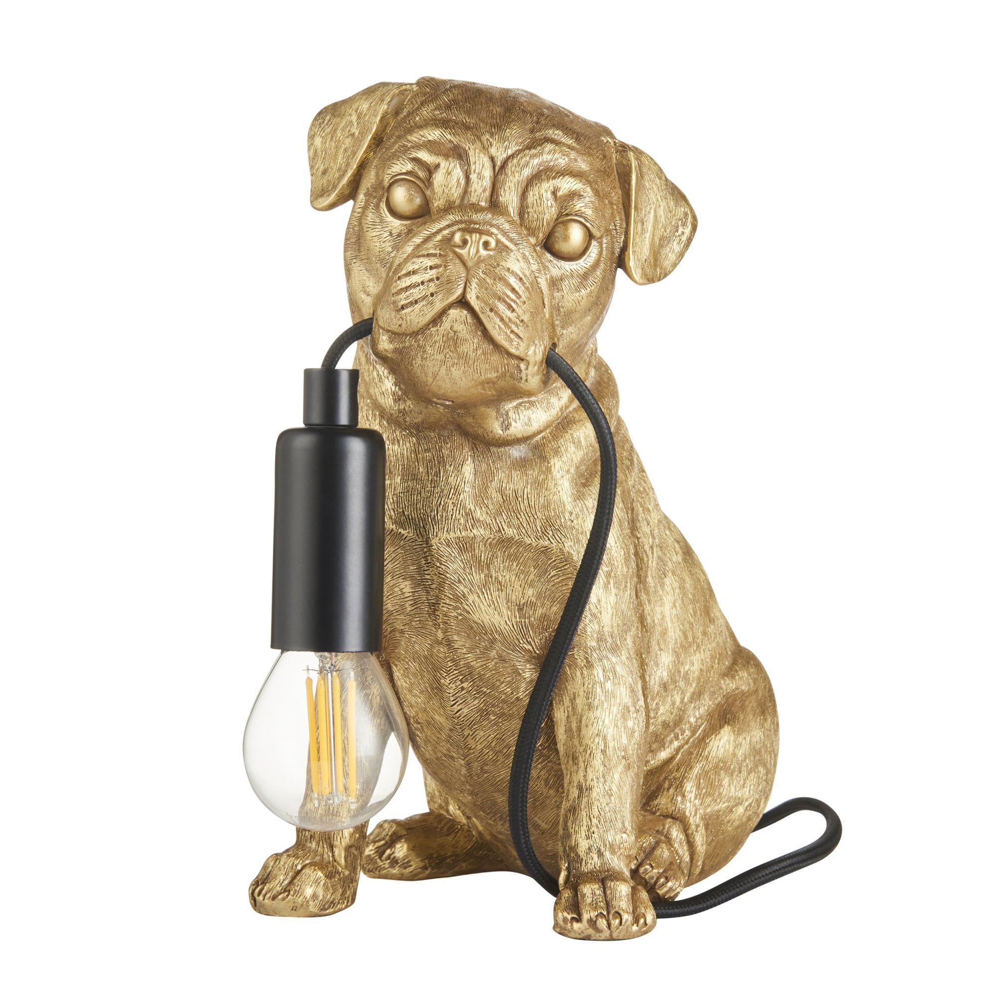 107324 Pug Puppy Table Lamp Gold & Black
