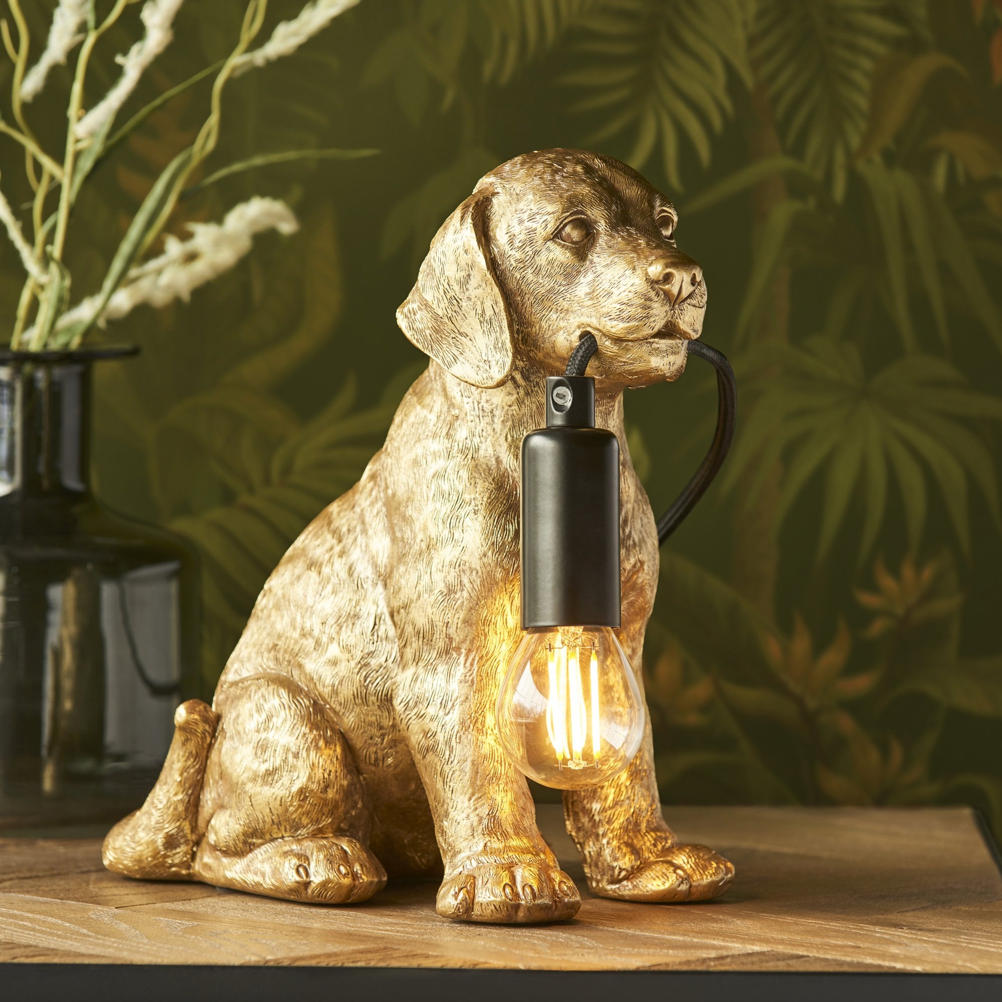 107364 Labrador Puppy Table Lamp Gold & Black