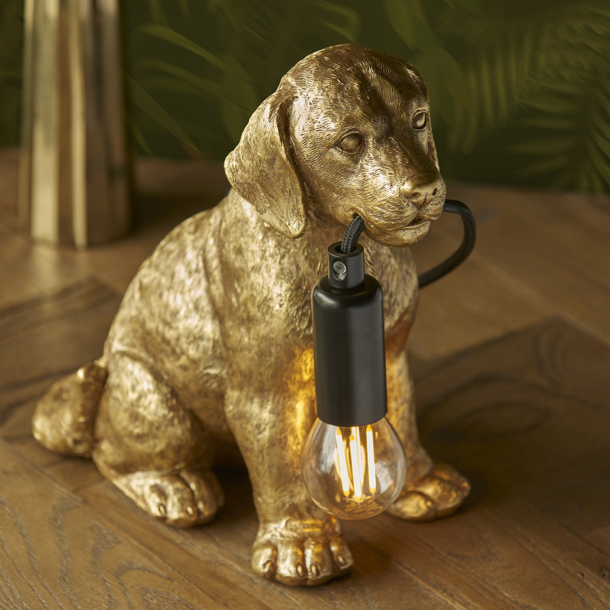 107364 Labrador Puppy Table Lamp Gold & Black