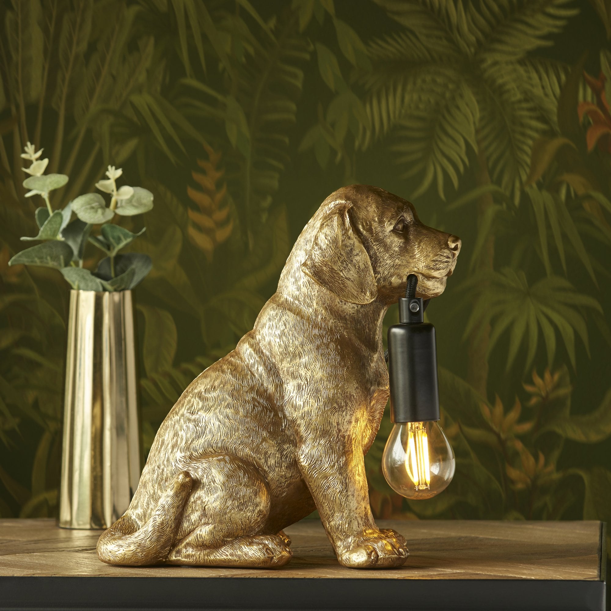 107364 Labrador Puppy Table Lamp Gold & Black