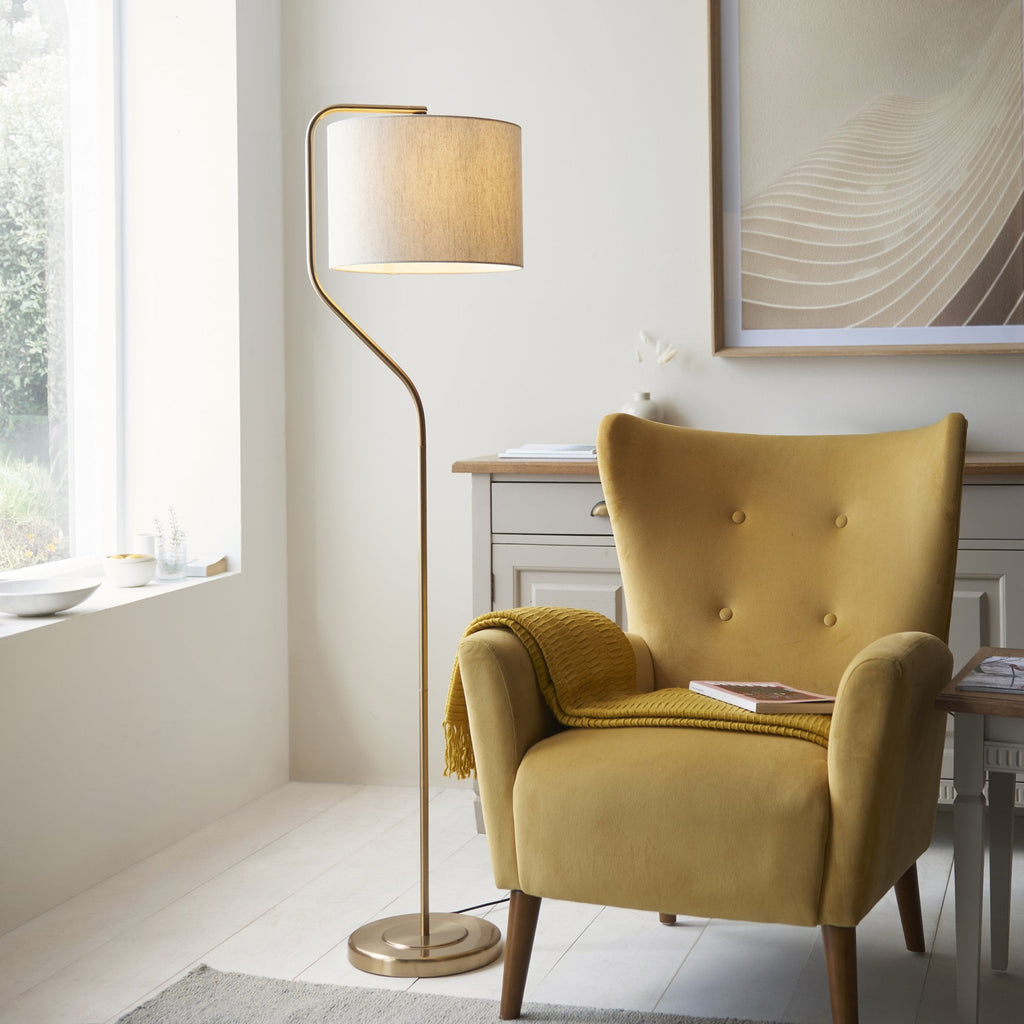 108022 Clement Floor Lamp Aged Brass & Natural Shade