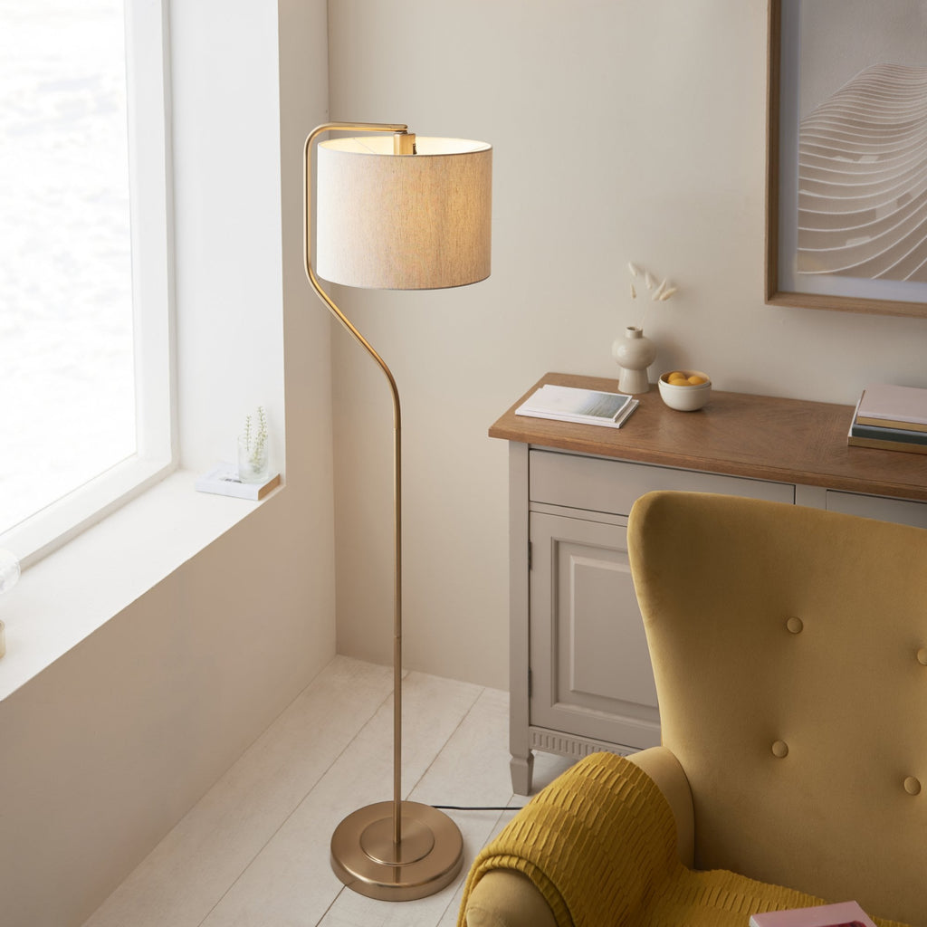 108022 Clement Floor Lamp Aged Brass & Natural Shade