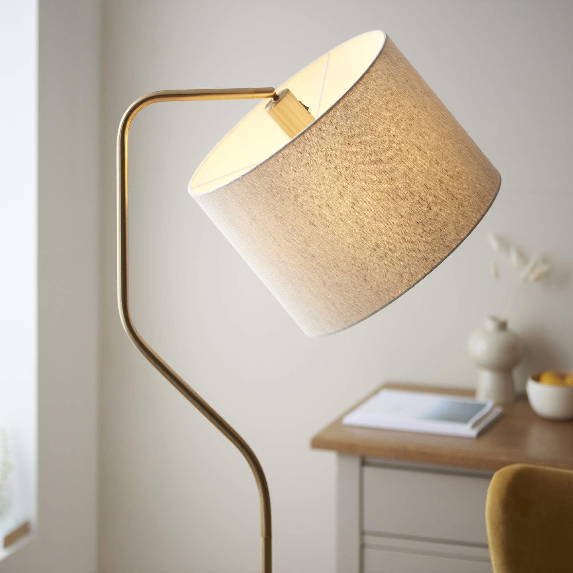 108022 Clement Floor Lamp Aged Brass & Natural Shade