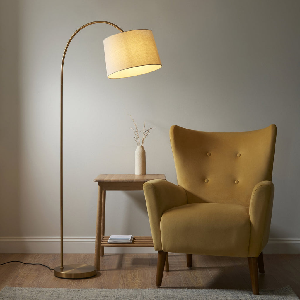 110645 Carlson Floor Lamp Brass & Natural Shade