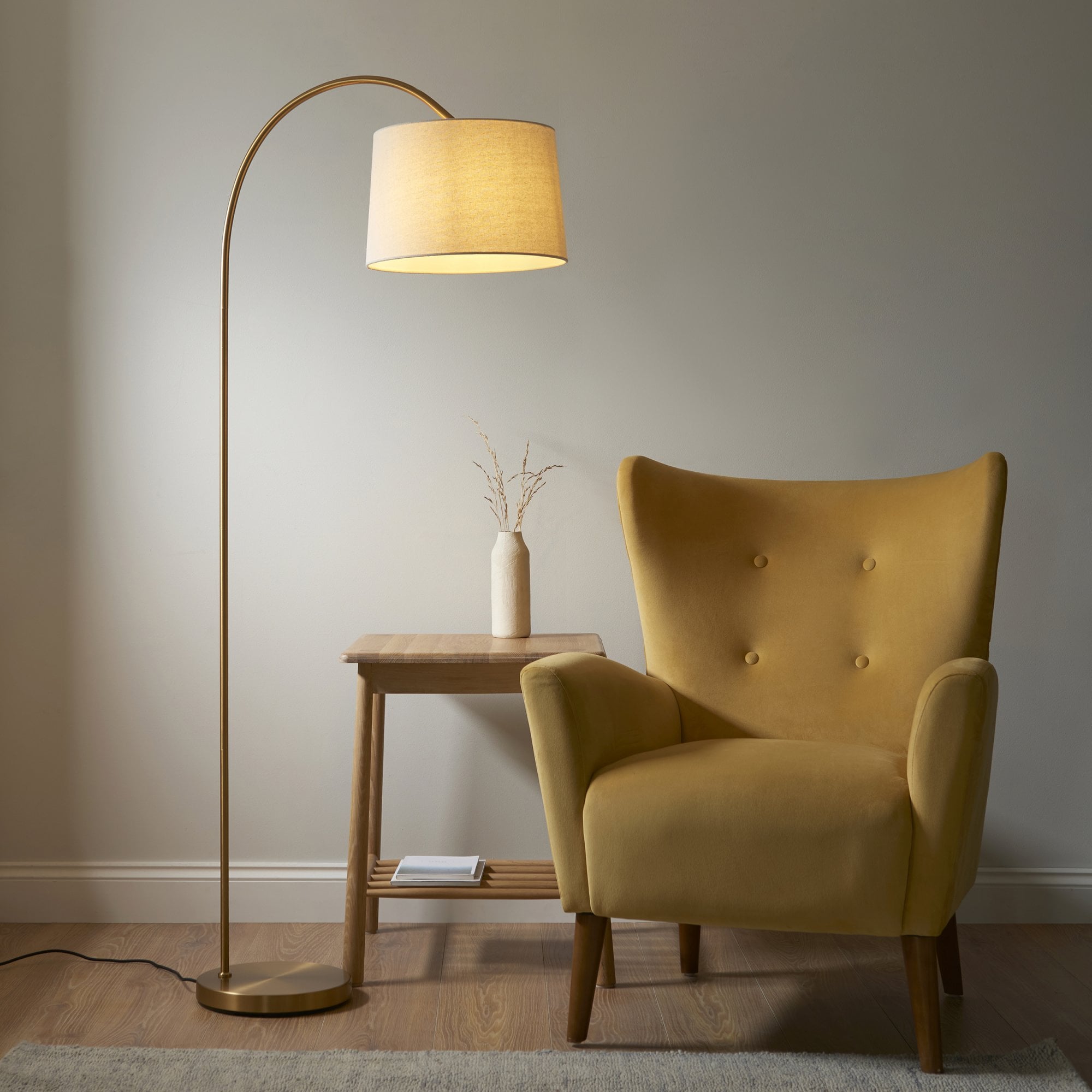 110645 Carlson Floor Lamp Brass & Natural Shade
