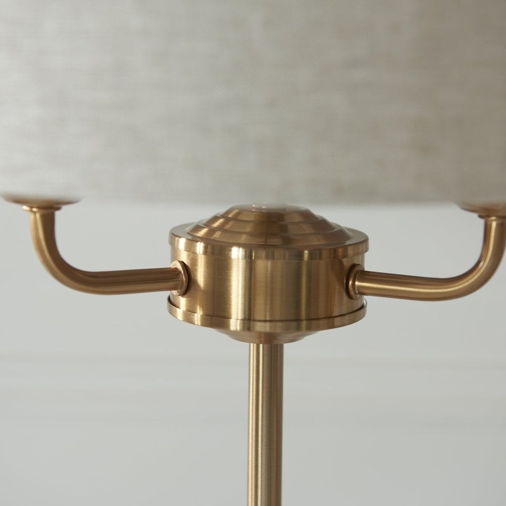 110721 Highclere 3 Light Table Lamp Vintage Brass & Natural Linen Shade