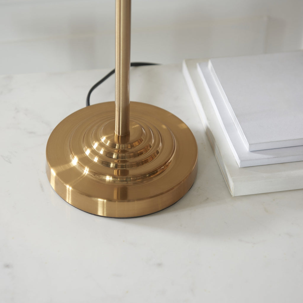 110721 Highclere 3 Light Table Lamp Vintage Brass & Natural Linen Shade