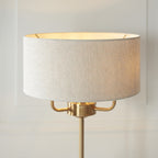 110721 Highclere 3 Light Table Lamp Vintage Brass & Natural Linen Shade