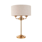 110721 Highclere 3 Light Table Lamp Vintage Brass & Natural Linen Shade