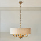 110722 Highclere 6 Light Pendant Vintage Brass & Natural Linen Shade