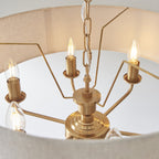 110722 Highclere 6 Light Pendant Vintage Brass & Natural Linen Shade
