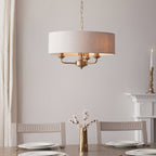 110723 Highclere 3 Light Pendant Vintage Brass & Natural Linen Shade