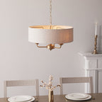 110723 Highclere 3 Light Pendant Vintage Brass & Natural Linen Shade