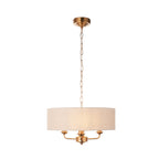 110723 Highclere 3 Light Pendant Vintage Brass & Natural Linen Shade