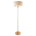 110724 Highclere 3 Light Floor Lamp Vintage Brass & Natural Linen Shade