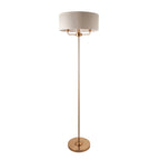 110724 Highclere 3 Light Floor Lamp Vintage Brass & Natural Linen Shade