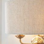 110726 Highclere 2 Light Wall Light Vintage Brass & Natural Linen Shade (S)